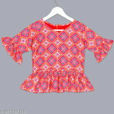 Cotton blend girl's sharara crop top & sharara dress with net dupatta, perfect for festivals. Indian-made trendy kids wear, customizable for bulk orders